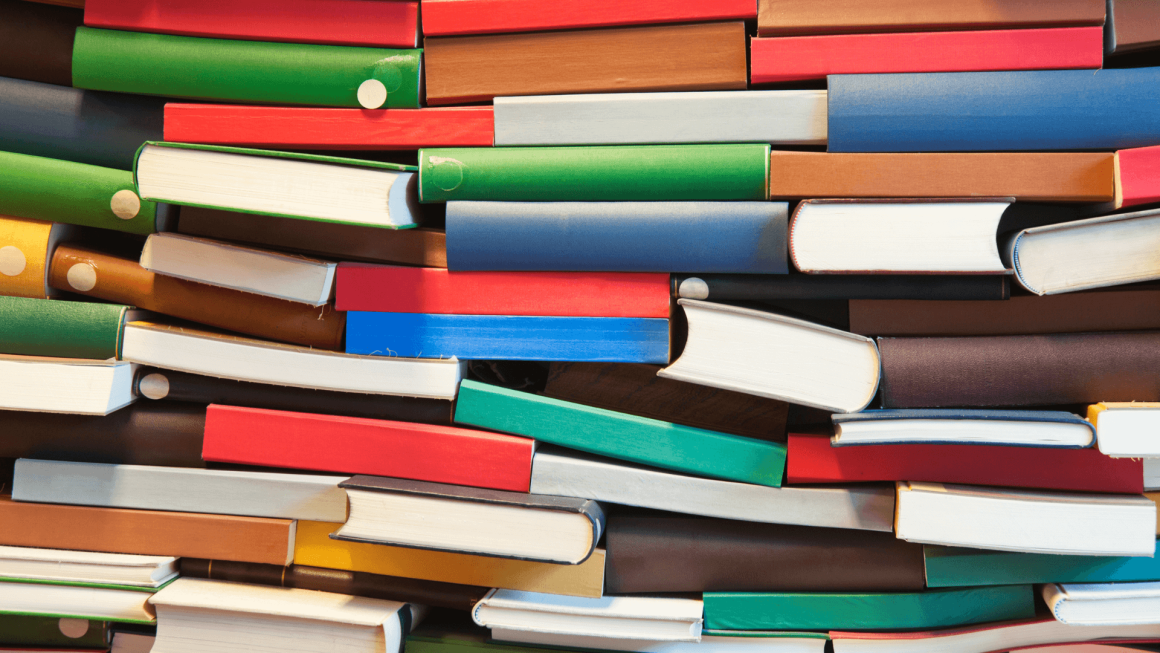 Stacks of multicolored books