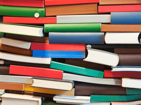 Stacks of multicolored books